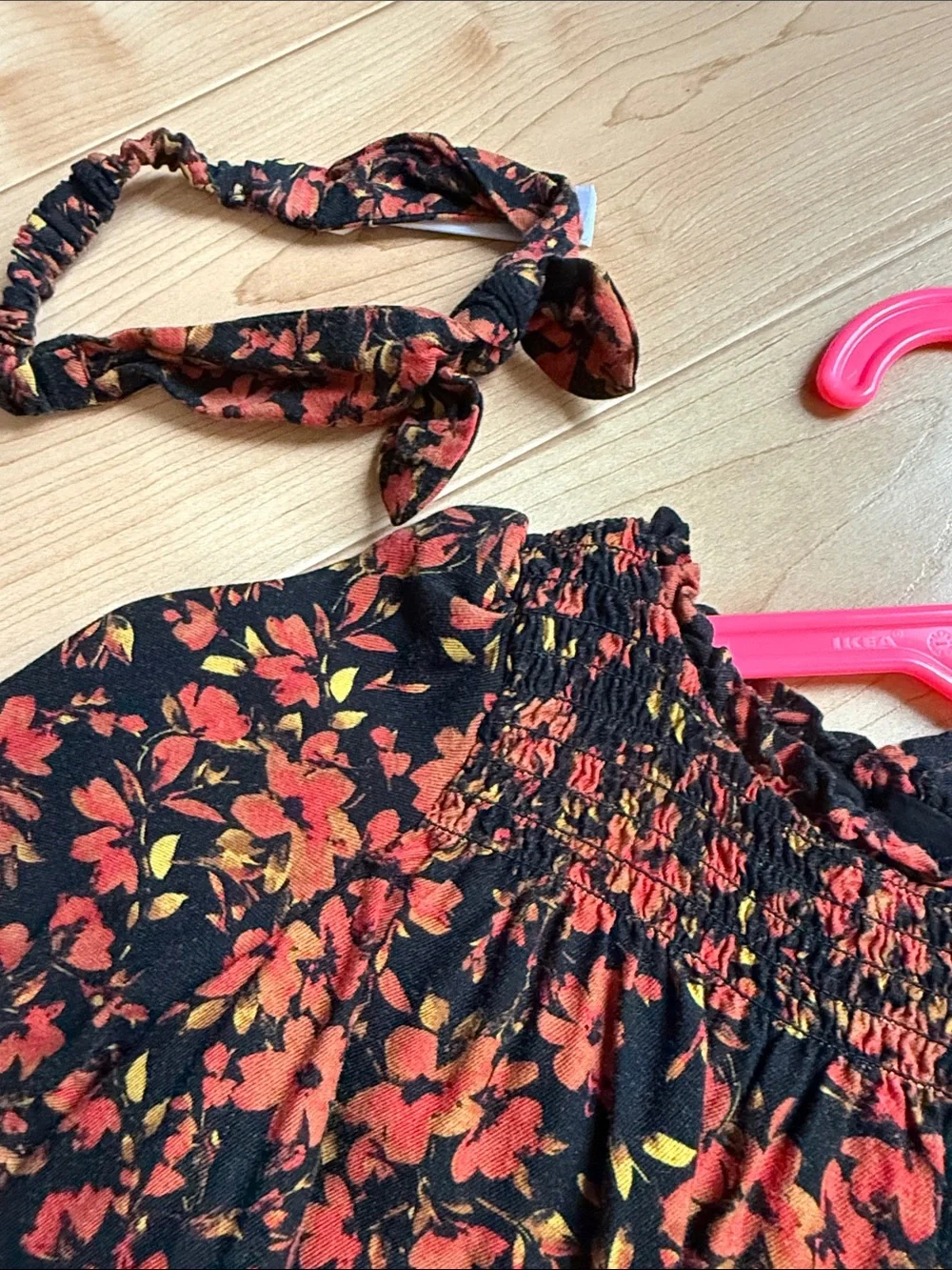 Baby GAP Toddler Girl Black Red Orange Floral Long-Sleeve Dress Sz 18-24M